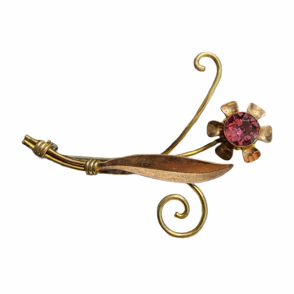 Vintage Van Dell 1/20 12K GF Gold Filled Pin Rhinestone Flower Brooch Pin Estate